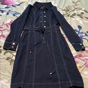 White House Black Market Dark Blue Long Sleeve Denim button down dress